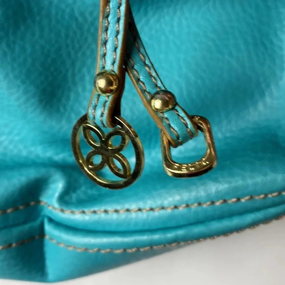 RELIC TURQUOISE SHOULDER STRAP PURSE TAN STITCHING LINED SNAP CLOSE POCKETS - Picture 5 of 13